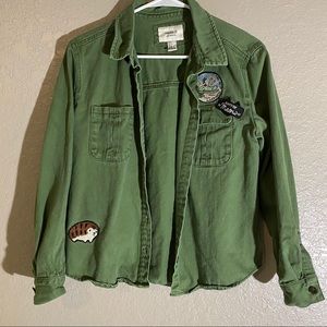 Army Green Button Down with Cute Patches